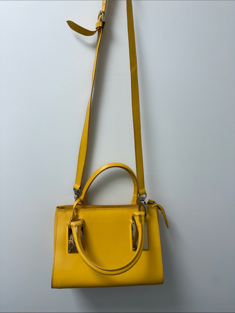 Yellow Leather Crossbody Satchel